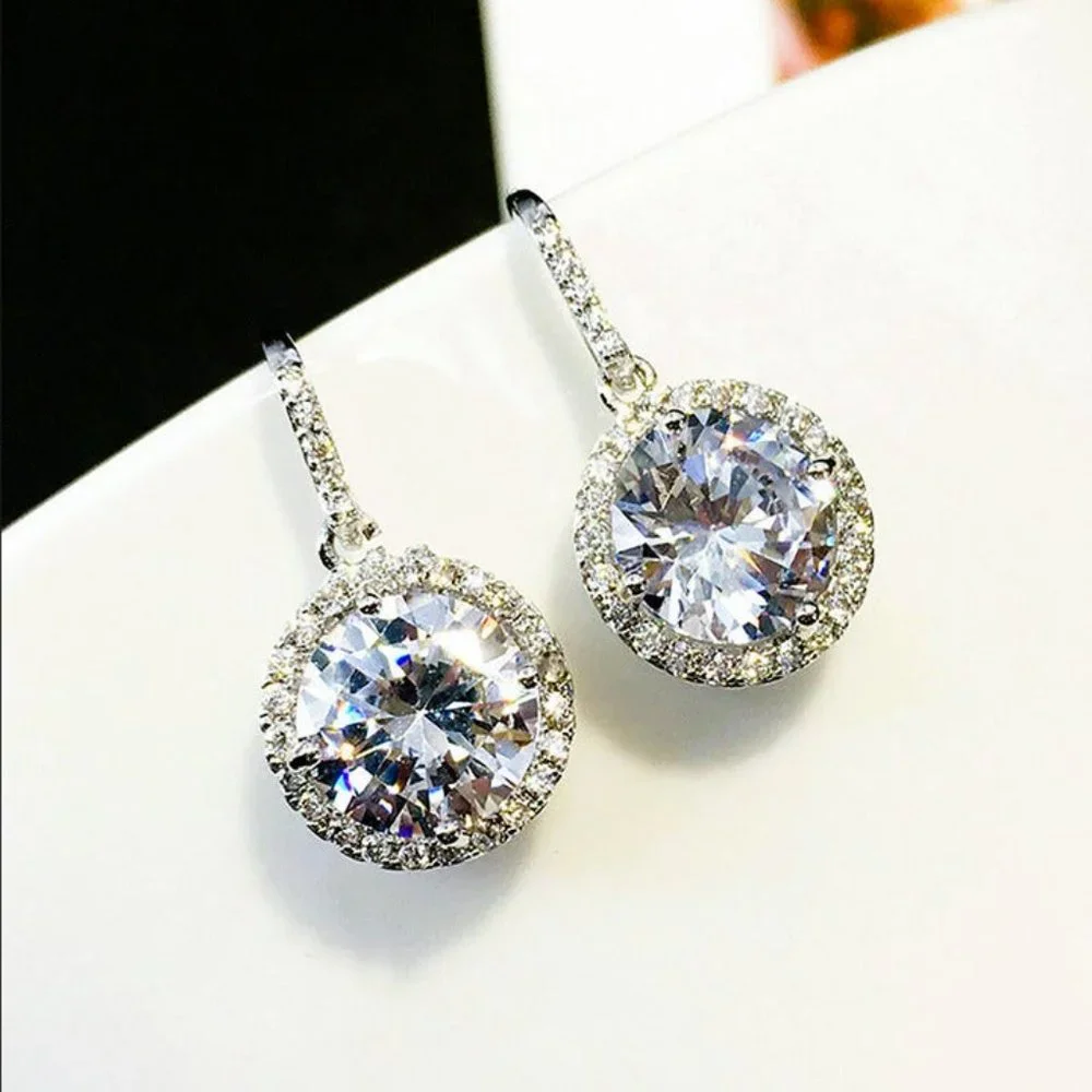 2ct Diamond 18K White Gold Earrings Leverback Womens Sterling Silver Jewelry ct_9